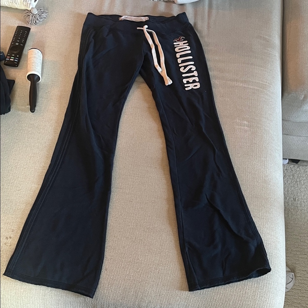Hollister Navy Flared Track Pants with White Drawstring and Logo